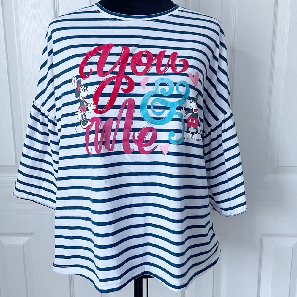 DISNEY Mickey & Minnie Striped Bell Sleeve Blouse Size Medium